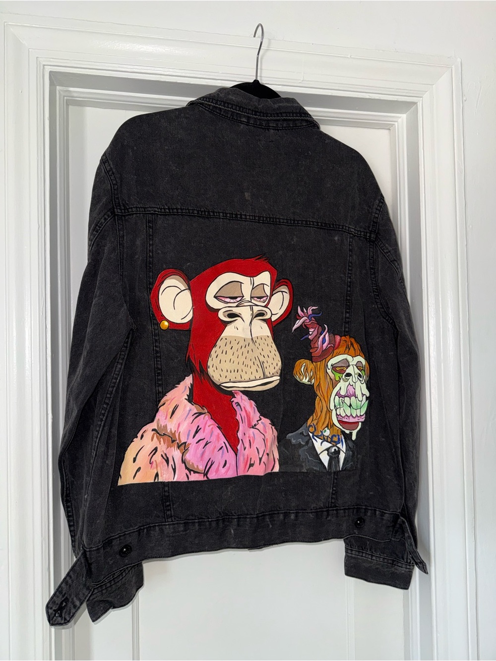 BAYC Inspired - Hand Painted Black Denim Jacket - Bored Ape - Men’s L